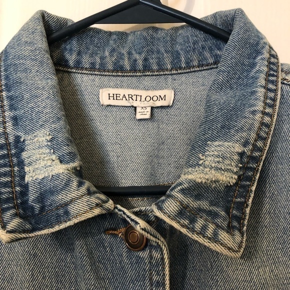 HEARTLOOM Distressed Fringe Denim Jacket Womens Size XS - Picture 5 of 14